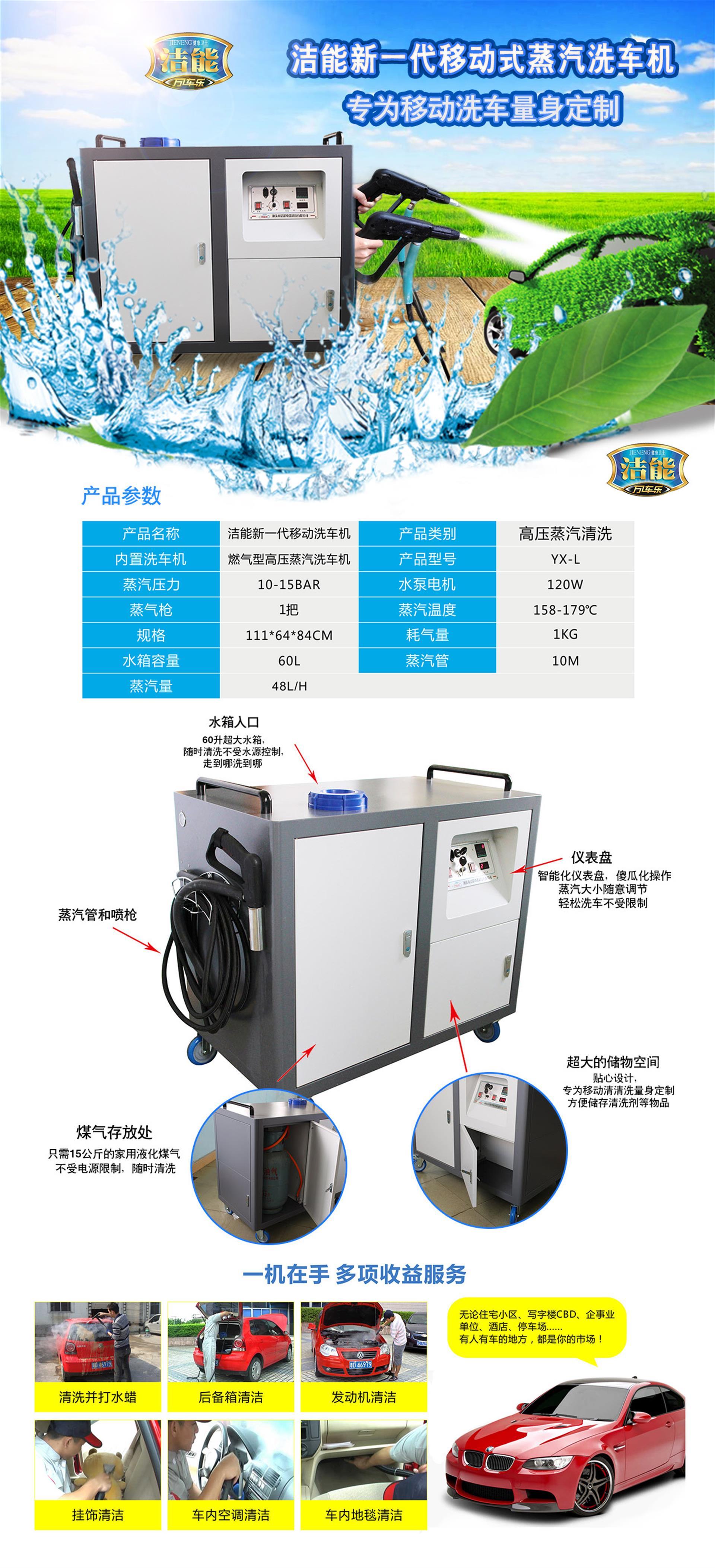 洁能新一代移动蒸汽洗车机yx-l