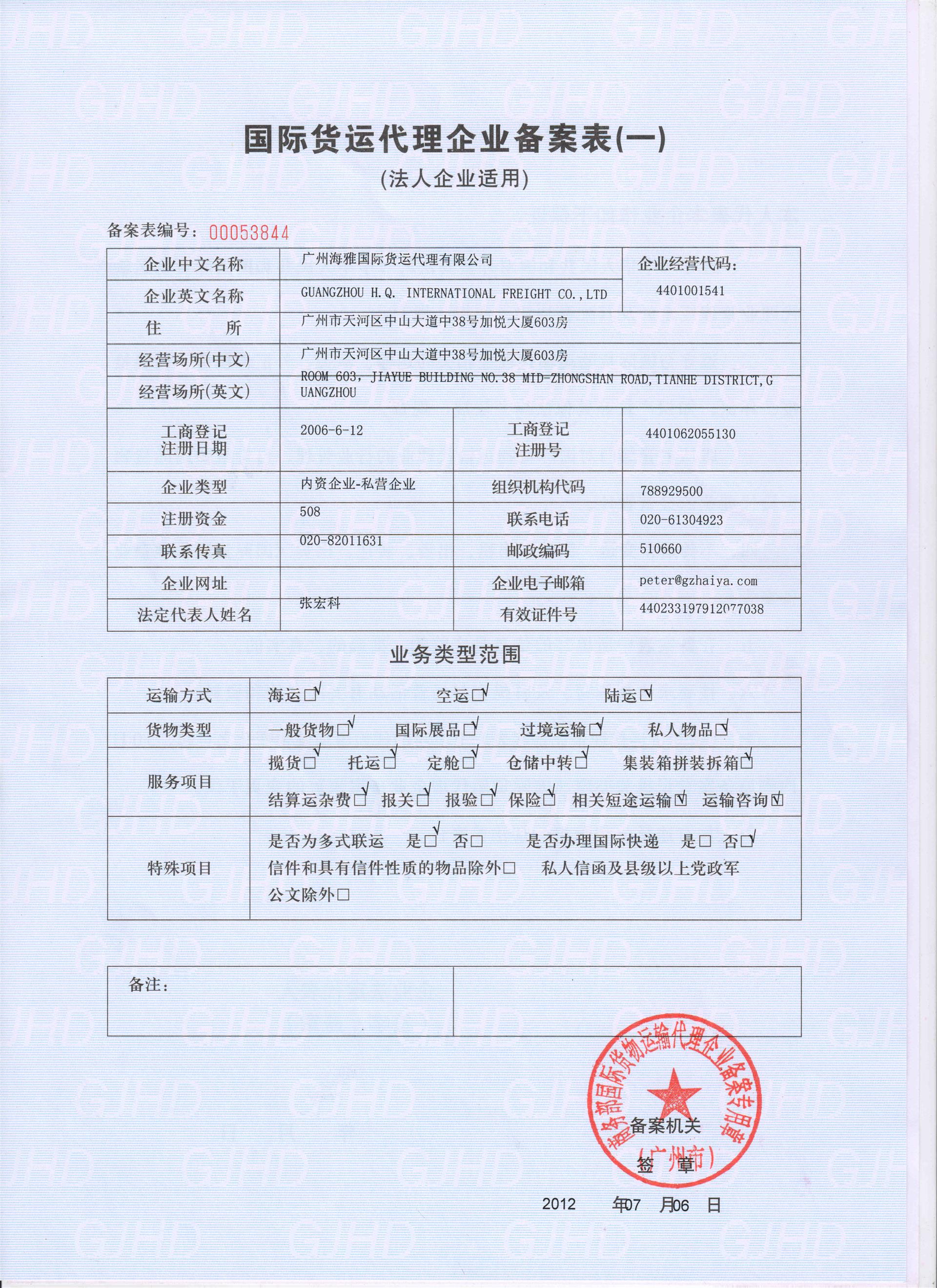 广州海雅企业备案表